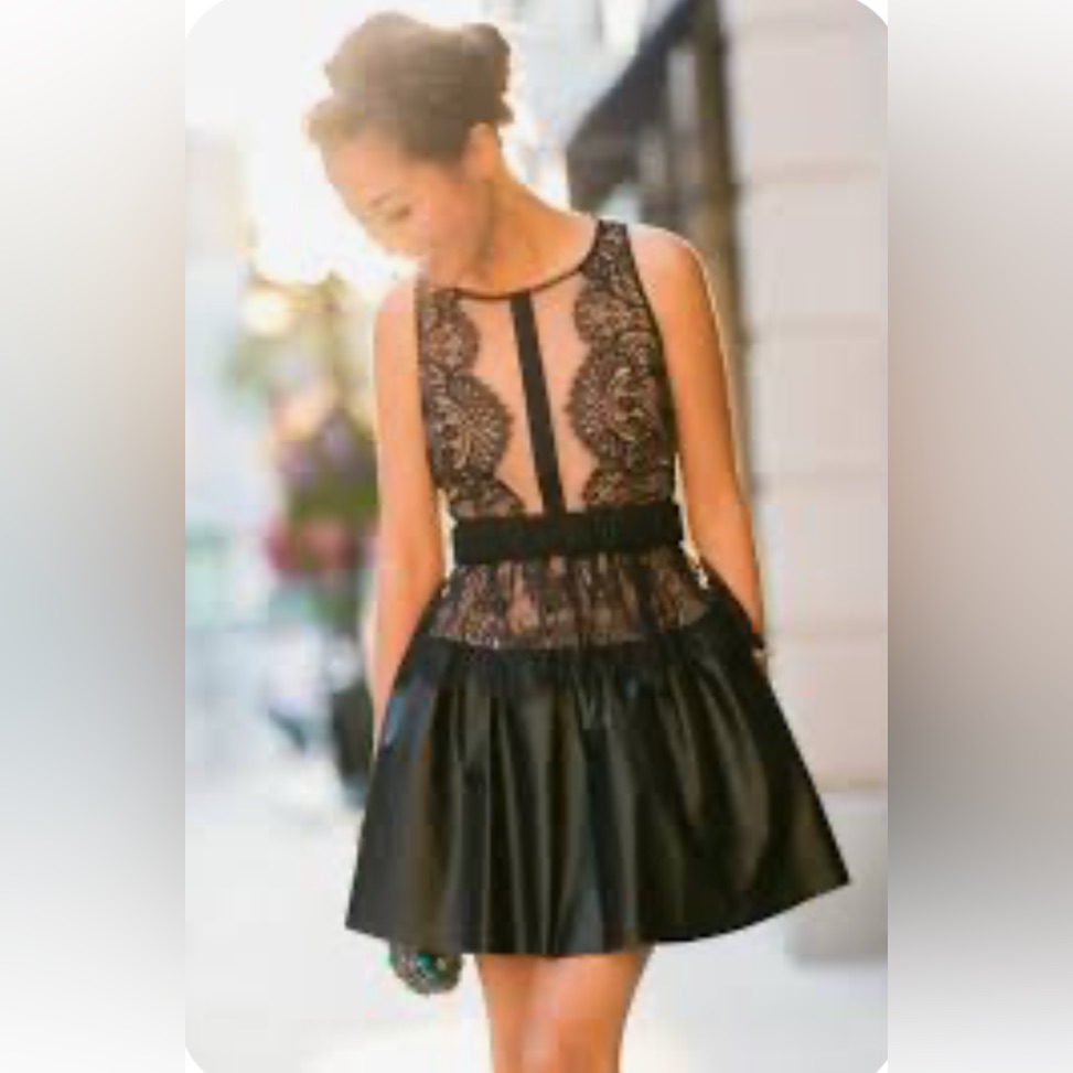 Bcbg Maxazria Layton Black Lace Faux Leather Cocktail Dress
